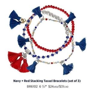 Origami Owl 💎 red white and blue tassel stacking bracelet set